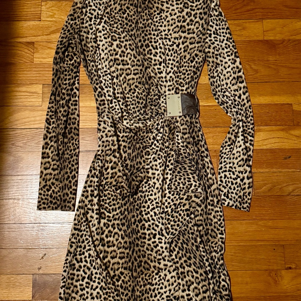 Michael Kors, leopard Print Long Sleeve Dress with Belt